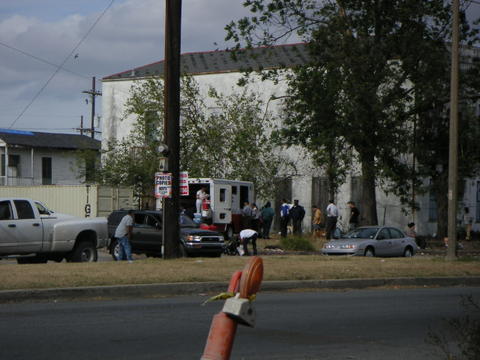 Residents getting food from the Red Cross.