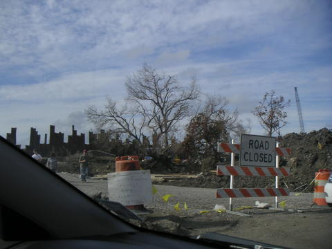 Temporary repairs to flood wall after it breached during Hurricane Katrina.