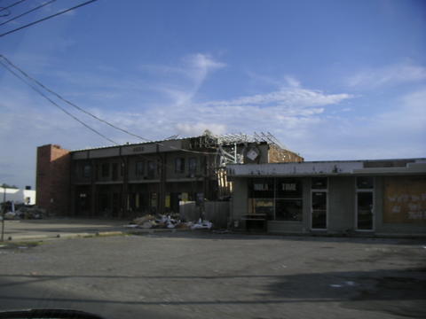 Damage to small strip mall after Katrina.