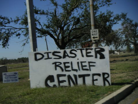 Disaster Relief Center sign.