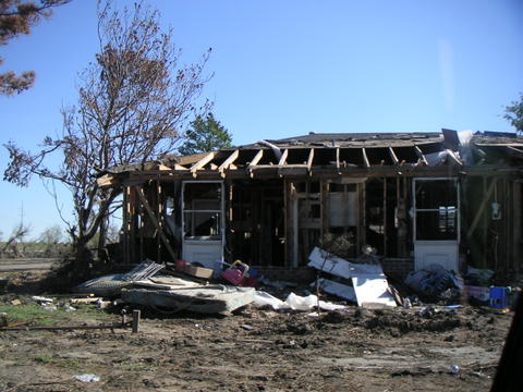 House destroyed by flooding during Katrina.