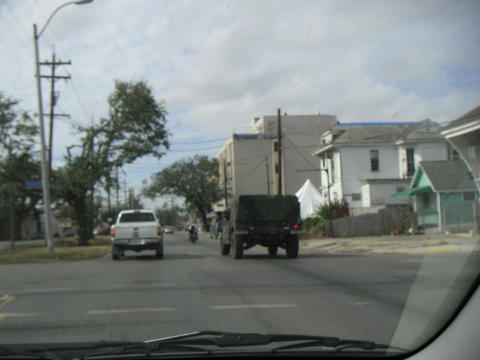 Military trucks, such as this one, are a common sight.